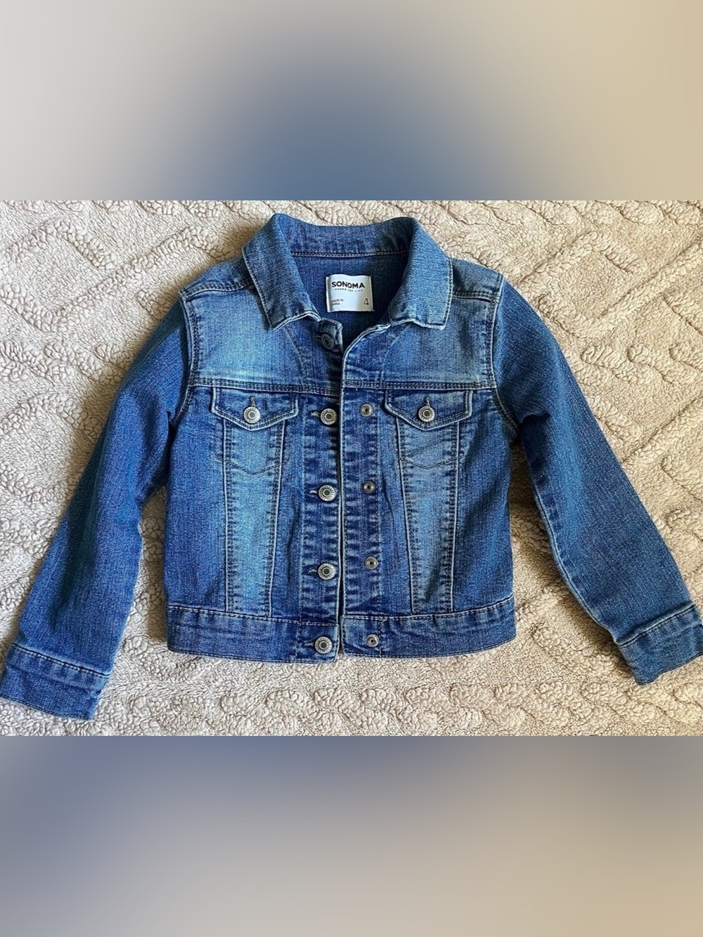 Sonoma Girls Blue Jean Jacket - Medium Wash Denim W/ Snaps & Collar, Size 4